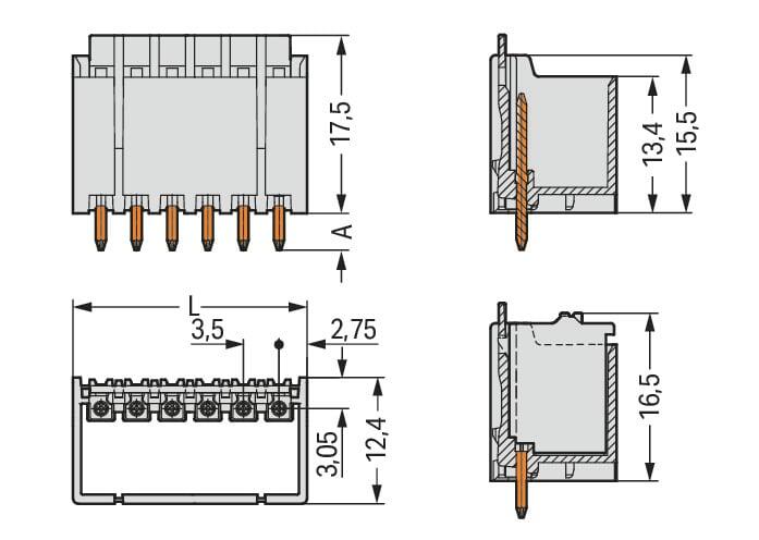 2091-1408/200-000 WAGO Conector macho THR; Pin soldable 1 mm; recta; Paso 3,5 mm; 8 polos; gris claro