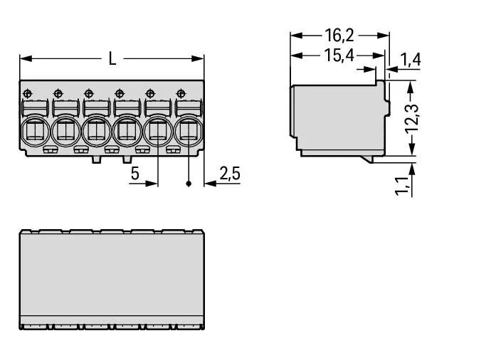2092-1129 WAGO Conector hembra para 1 conductor; Tecla; Push-in CAGE CLAMP®; 2,5 mm²; Paso 5 mm; 9 polos; 2,50 mm²; gris claro
