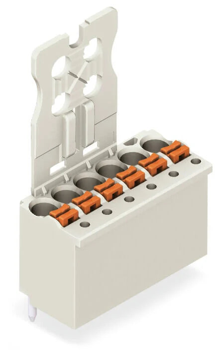2091-1152 WAGO Conector hembra THT de 1 conductor recto; Tecla; Push-in CAGE CLAMP®; 1,5 mm²; Paso 3,5 mm; 2 polos; Pin soldable 1 mm; Placa anti-tirón; impresión directa; 1,50 mm²; gris claro