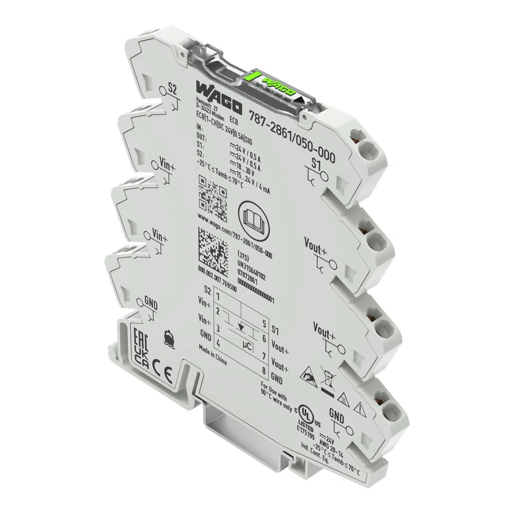 787-2861/050-000 WAGO Interruptor electrónico; 1 canal; Tensión de entrada 24V DC; 0,5 A; Contacto libre de potencial