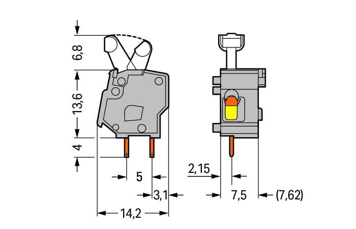 257-756 WAGO Borna para placas de circuito impreso apilable; 1 polo; Naranja