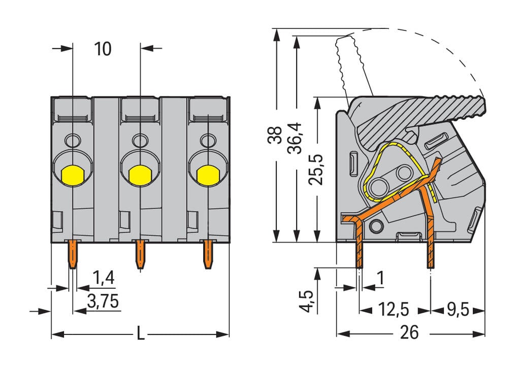 2706-209 WAGO Borna para placas de circuito impreso; 9 polos; Gris