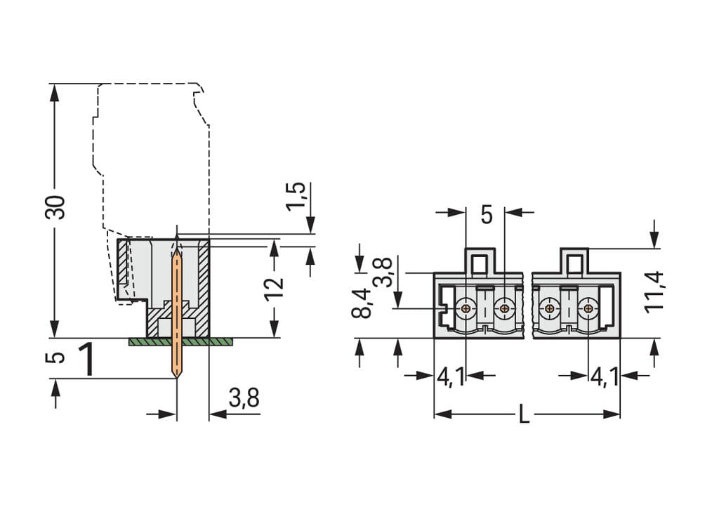 721-150/001-000 WAGO Conector macho THT; 20 polos; gris claro