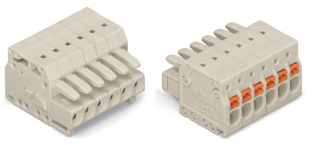 2734-106 WAGO Conector hembra para 1 conductor; 6 polos; Gris claro