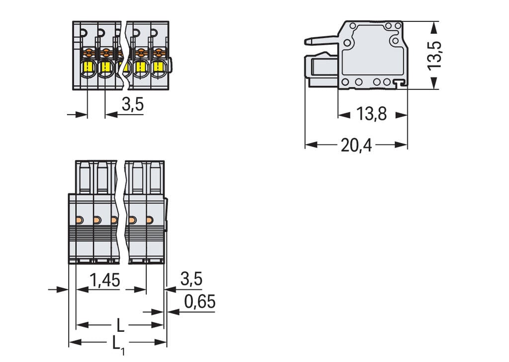 2734-106 WAGO Conector hembra para 1 conductor; 6 polos; Gris claro