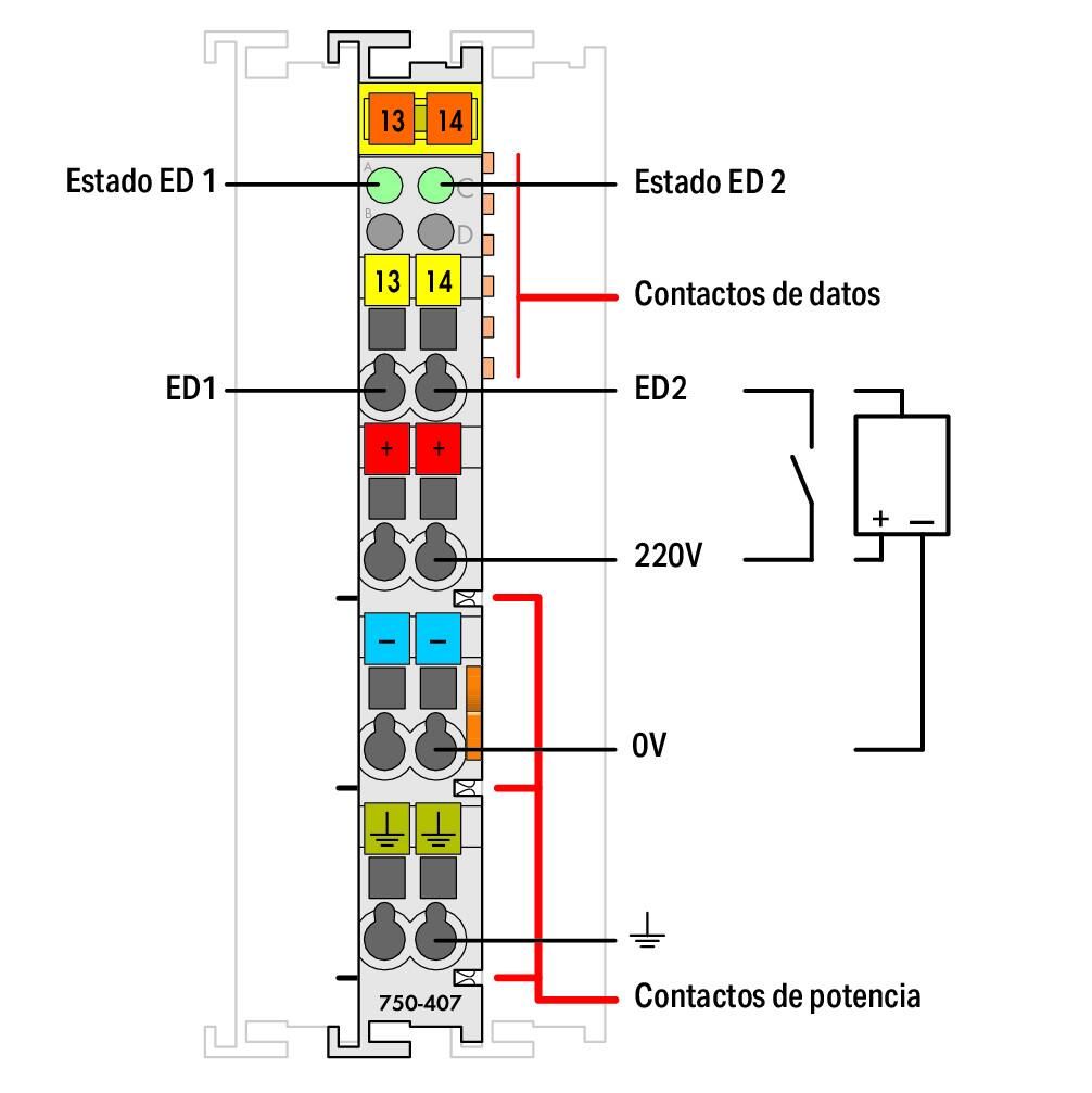 750-407 WAGO Entrada digital, 2 canales; 220 V DC