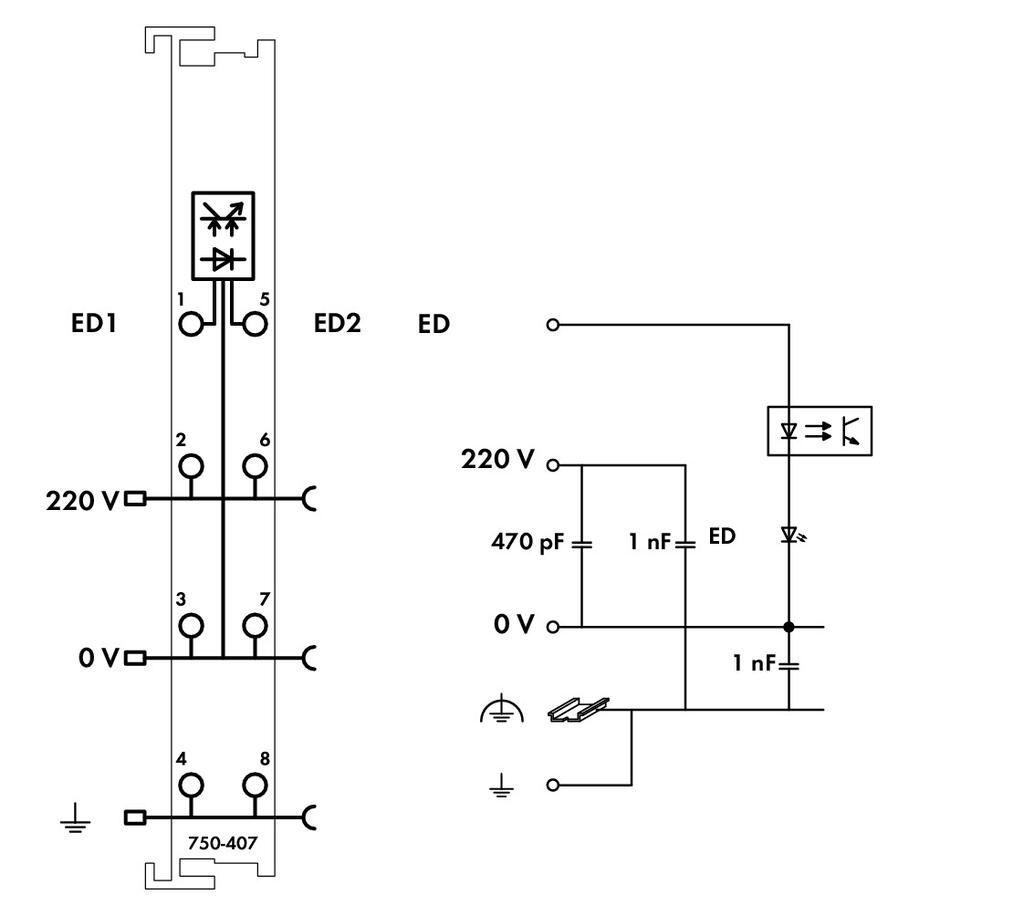 750-407 WAGO Entrada digital, 2 canales; 220 V DC