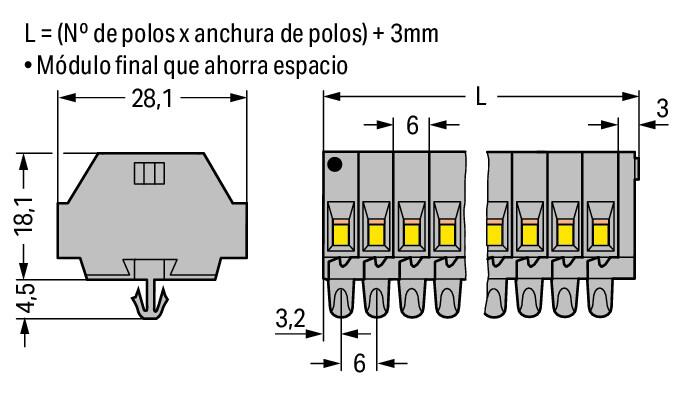 261-159 WAGO Regleta de bornas para 2 conductores; 9 polos; Gris