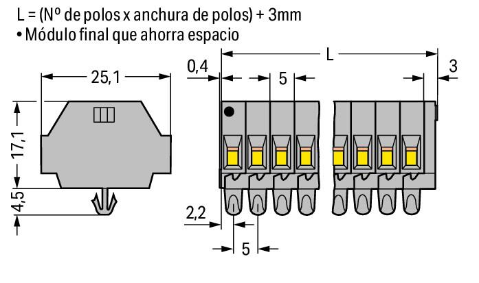 260-156 WAGO Regleta de bornas para 2 conductores; 6 polos; Gris