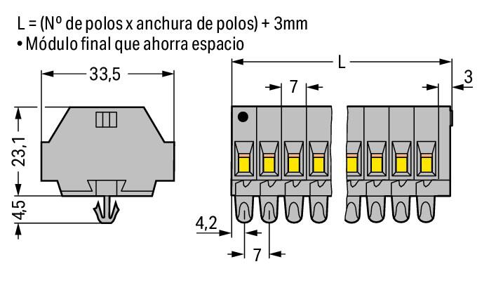262-155 WAGO Regleta de bornas para 2 conductores; 5 polos; Gris