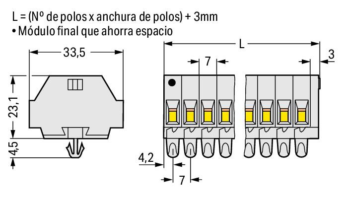262-186 WAGO Regleta de bornas para 2 conductores; 6 polos; Gris claro