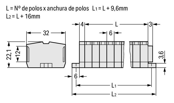 264-135 WAGO Regleta de bornas para 2 conductores; 5 polos; Gris claro