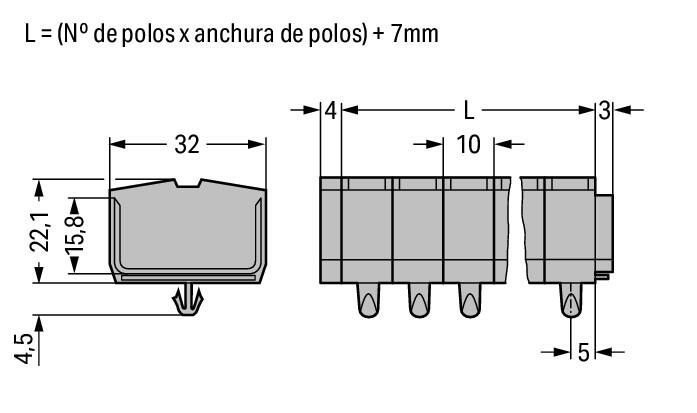 264-254 WAGO Regleta de bornas para 4 conductores; 4 polos; Gris
