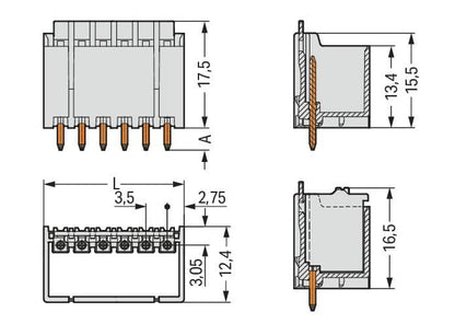 2091-1408/200-000 WAGO Conector macho THR; Pin soldable  1 mm; recta; Paso 3,5 mm; 8 polos; gris claro