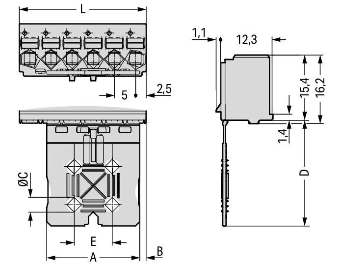 2092-1110/000-5000 WAGO Conector hembra para 1 conductor; Tecla; Push-in CAGE CLAMP®; 2,5 mm²; Paso 5 mm; 10 polos; Placa anti-tirón; impresión directa; 2,50 mm²; gris claro