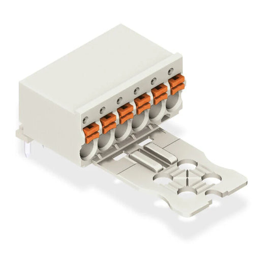 2091-1362 WAGO Conector hembra THT de 1 conductor en ángulo; Tecla; Push-in CAGE CLAMP®; 1,5 mm²; Paso 3,5 mm; 12 polos; Pin soldable  1 mm; Placa anti-tirón; 1,50 mm²; gris claro