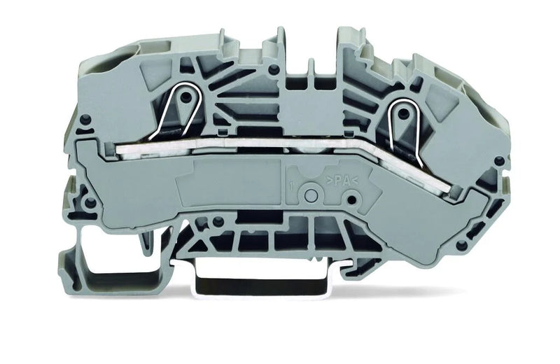 2016-7601 WAGO Borna distribuidora de alimentación de 2 conductores; 16 mm²; Marcaje lateral y central; para carril DIN 35 x 15 y 35 x 7,5; Push-in CAGE CLAMP®; 16,00 mm²; gris