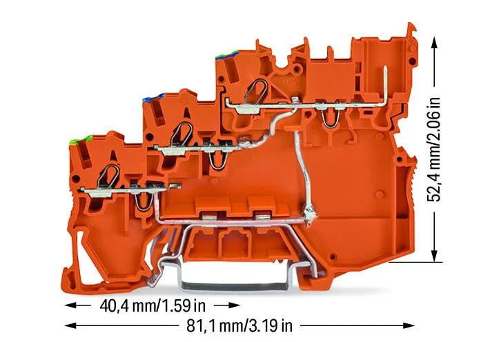 2020-5377/102-000 WAGO Borna de alimentación de actuadores, 3 conductores; para actuadores de conmutación (positiva) PNP; con contacto a tierra directo; 1 mm²; Push-in CAGE CLAMP®; 1,00 mm²; naranja