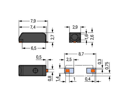 2059-321/998-403 WAGO Borna para placas de circuito impreso; 0.5 mm²; Paso 3 mm; 1 polo; PUSH WIRE®; en la banda; 0,50 mm²; negro