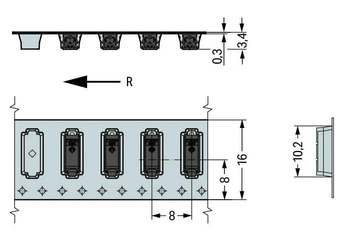 2059-321/998-403 WAGO Borna para placas de circuito impreso; 0.5 mm²; Paso 3 mm; 1 polo; PUSH WIRE®; en la banda; 0,50 mm²; negro