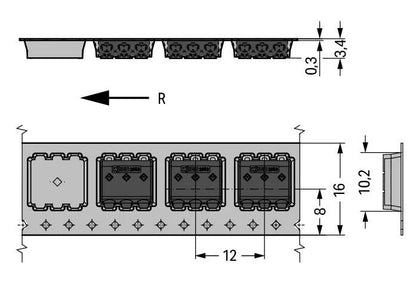 2059-323/998-403 WAGO Borna para placas de circuito impreso; 0.5 mm²; Paso 3 mm; 3 polos; PUSH WIRE®; en la banda; 0,50 mm²; negro