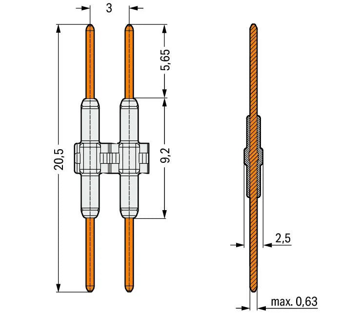 2059-902/021-000 WAGO Elemento de conexión; Paso 3 mm; 2 polos; Longitud 20,5mm; blanco