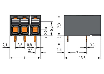 2086-1228/300-000 WAGO Borna para placas de circuito impreso THR; Negro