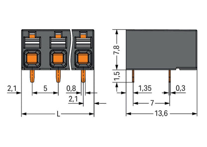 2086-3204/300-000 WAGO Borna para placas de circuito impreso THR; Negro