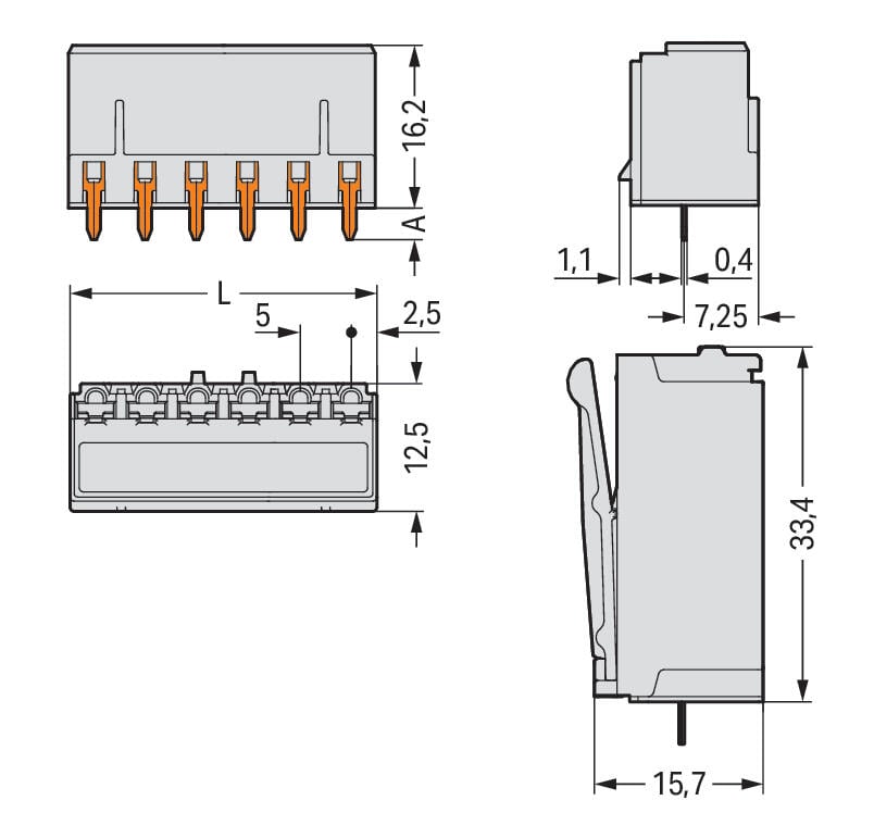 2092-1303/200-000 WAGO Conector hembra THT gris claro