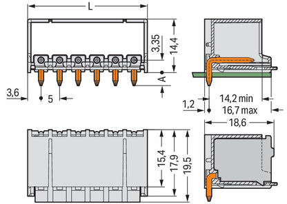 2092-1423/200-000/997-406 WAGO Conector macho THR acodado 3 polos gris claro