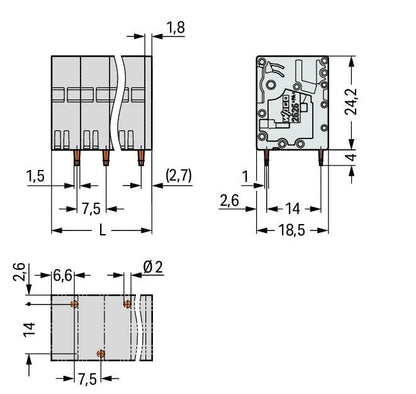 2626-3102/020-006 WAGO Borna para placas de circuito impreso; 2 polos