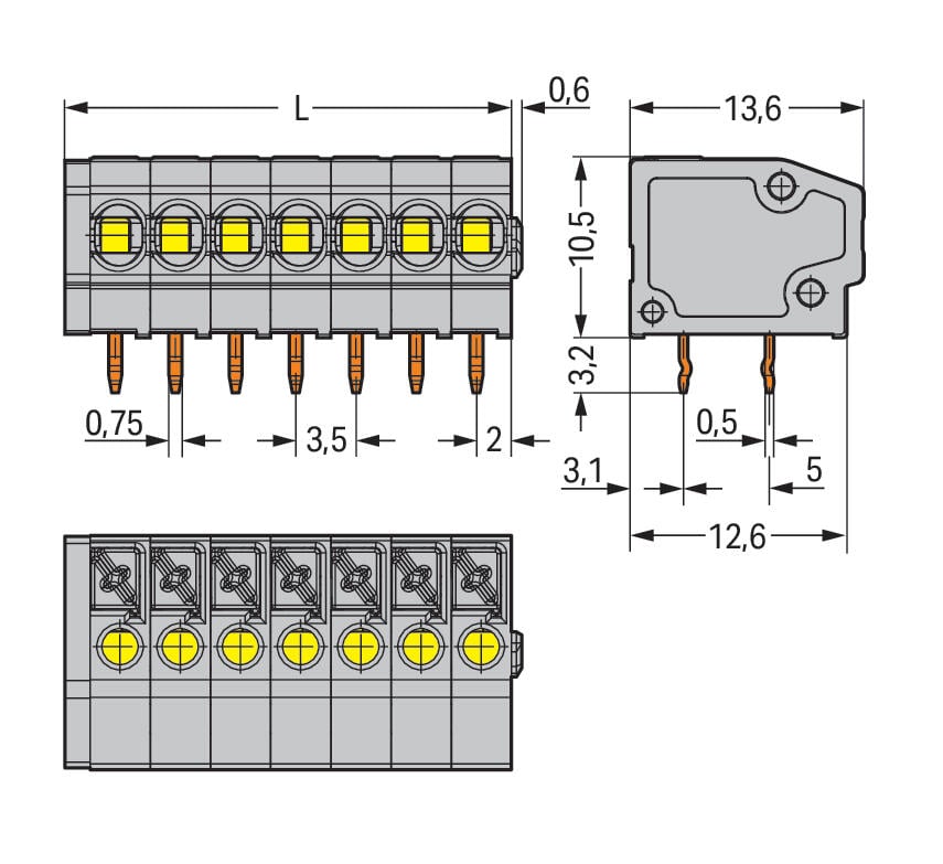 805-115 WAGO Borna para placas de circuito impreso; Tecla; 1,5 mm²