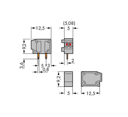 235-712 WAGO Borna para placas de circuito impreso apilable, 2 conductores; 1 polo; Gris oscuro