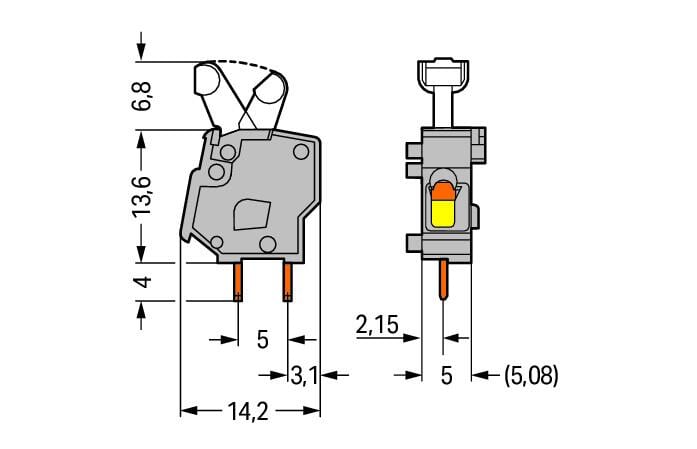 257-746 WAGO Borna para placas de circuito impreso apilable; 1 polo; Naranja