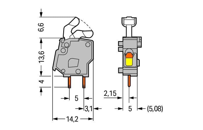257-846 WAGO Borna para placas de circuito impreso apilable; 1 polo; Naranja