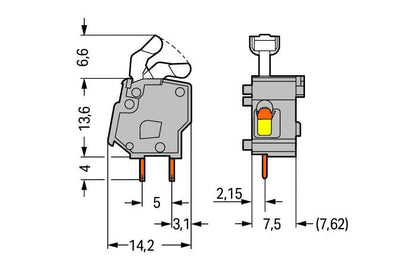 257-853 WAGO Borna para placas de circuito impreso apilable; 1 polo; Gris claro