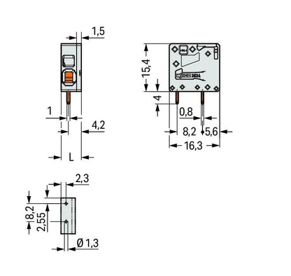 2624-1101 WAGO Borna para placas de circuito impreso; 1 polo; Gris