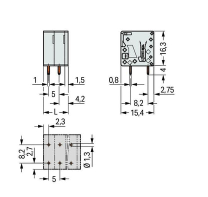 2624-3109 WAGO Borna para placas de circuito impreso; 9 polos; Gris