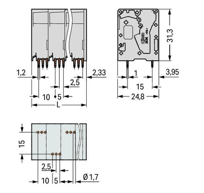 2636-3112/020-000 WAGO Borna para placas de circuito impreso; 12 polos; Gris