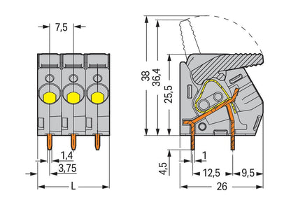 2706-105 WAGO Borna para placas de circuito impreso; 5 polos; Gris