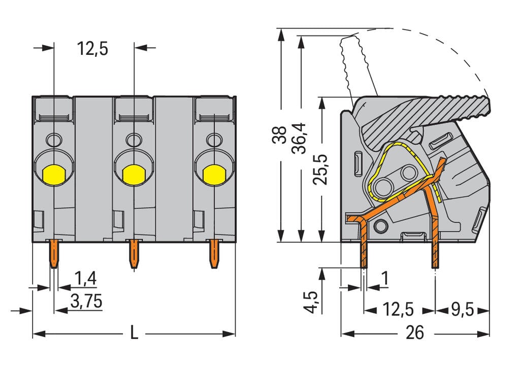 2706-304 WAGO Borna para placas de circuito impreso;  4 polos; Gris