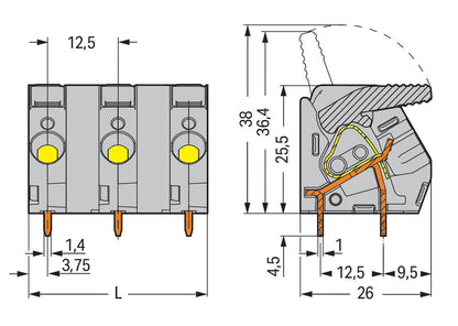 2706-304 WAGO Borna para placas de circuito impreso;  4 polos; Gris