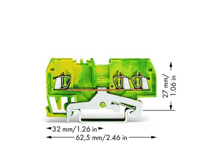 279-687 WAGO Borna de tierra para 3 conductores; Verde-amarillo