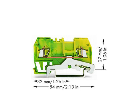 279-907 WAGO Borna de tierra para 2 conductores; Verde-amarillo