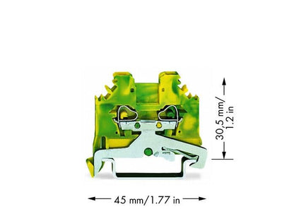 280-107 WAGO Borna de tierra para 2 conductores; Verde-amarillo
