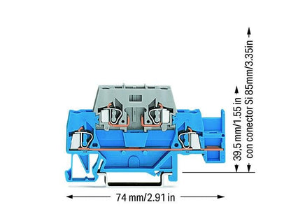 280-532 WAGO Borna de doble piso; Azul/Gris