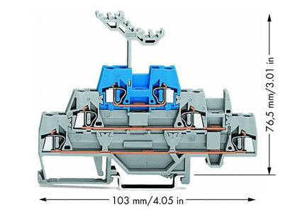 280-552 WAGO Borna de tres pisos; gris/gris/azul