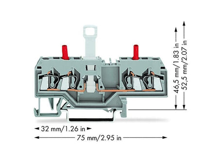 280-649 WAGO Borna seccionable y de medida, 2 conductores; Gris