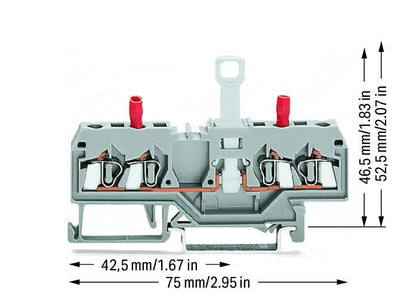 280-829 WAGO Borna seccionable y de medida, 2 conductores; Gris