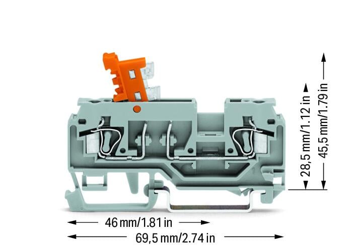 280-870 WAGO Borna seccionable y de medida, 2 conductores; Gris